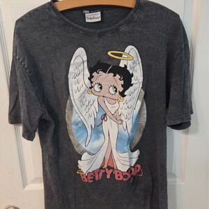 Vintage Betty Boop White V Neck Graphic T Shirt Women's S M Cartoon Character